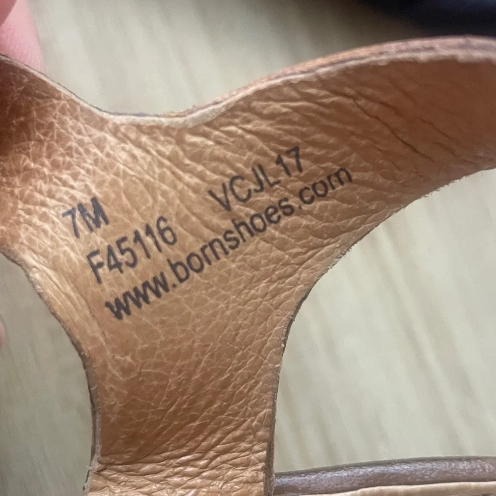 Born Tan Leather Wedge Sandals with Wood-Effect Heel